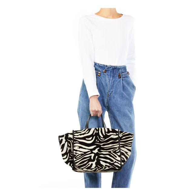 Tasche Leon M Samt Zebra | Schwarz