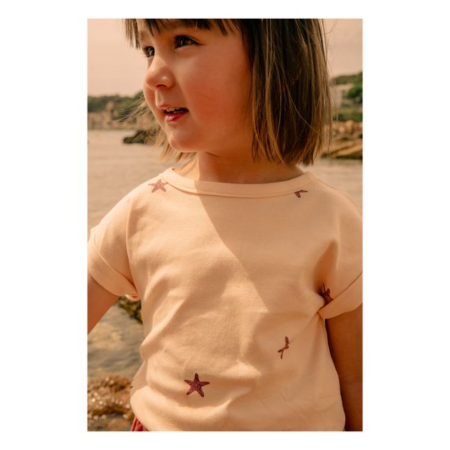 Camiseta de algodón orgánico con estampado de estrellas Bama | Rosa Palo