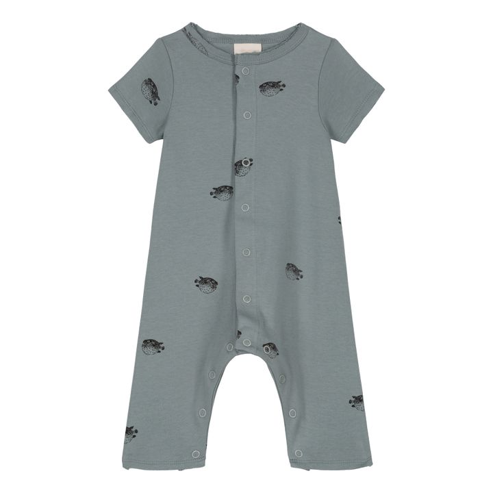 Leo Organic Cotton Fish Print Jumpsuit | Grey blue- Product image n°0