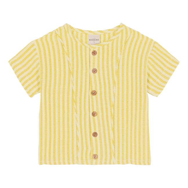 Bluse Thelme mit kurzen Ärmeln aus gestreiftem Baumwollgaze | Gelb