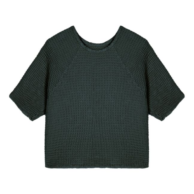 Cova Cotton and Linen Waffle Top | Dark green