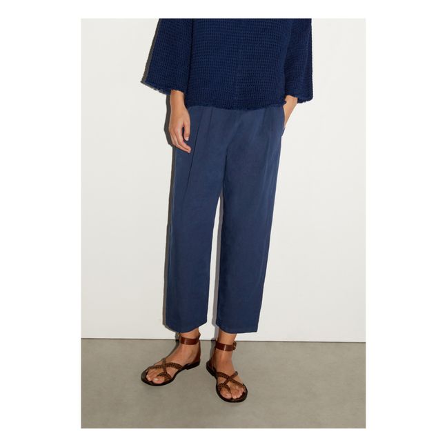 Cotton and Linen Tome Pants | Navy blue