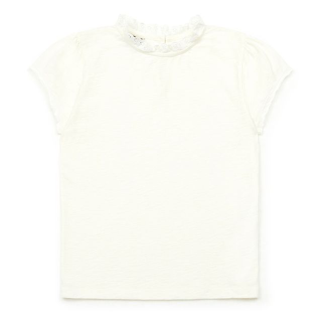 Camiseta de algodón orgánico con cuello de encaje | Crudo
