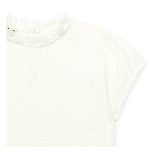 T-Shirt in cotone organico con colletto in pizzo | Ecru
