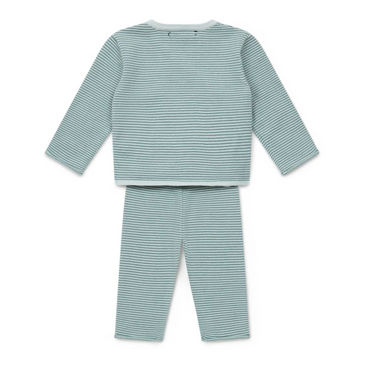 Striped Cross Over Neckline Top and Leggings Set | Blue- Product image n°2