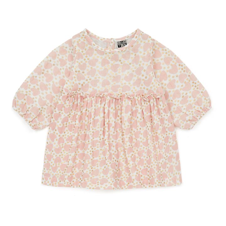 Organic Cotton Muslin Heart Dress | Pale pink- Product image n°0