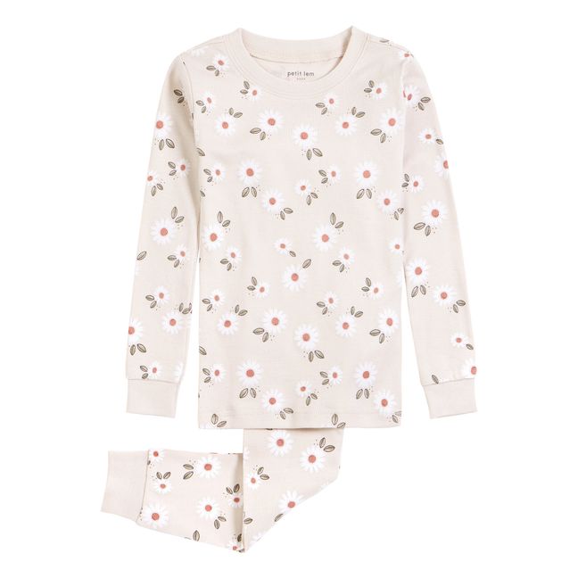 Pijama de algodón ecológico con estampado de margaritas | Beige