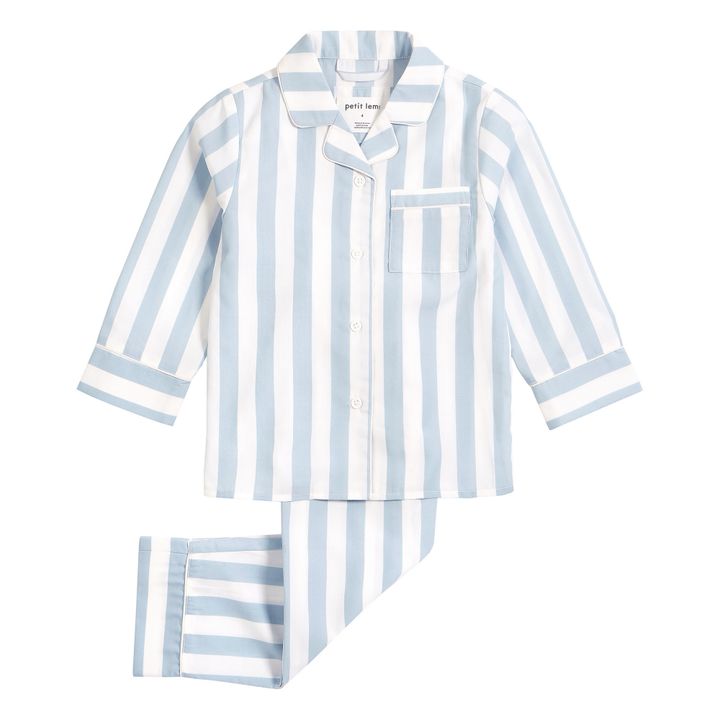 Recycled Polyester Striped Pajamas | Azul Cielo- Imagen del producto n°0