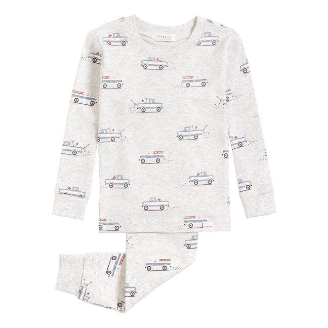 Pijama de dos piezas de algodón ecológico con estampado de camiones | Gris Jaspeado
