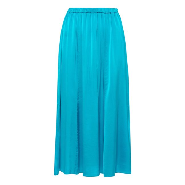 Jupe Elastiquée Satin de Soie | Bleu