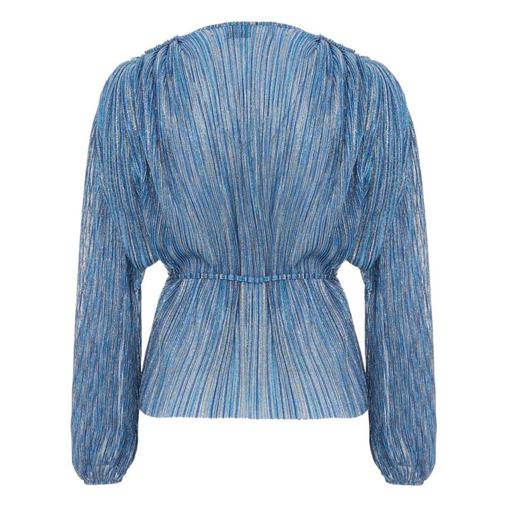 Metallic Wrap Blouse | Blau- Produktbild Nr. 4