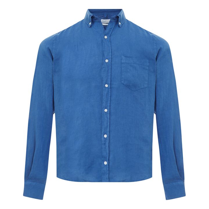 Camisa de lino lisa | Azul- Imagen del producto n°0
