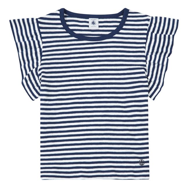 T-shirt Manches à Volants Jersey | Bleu marine