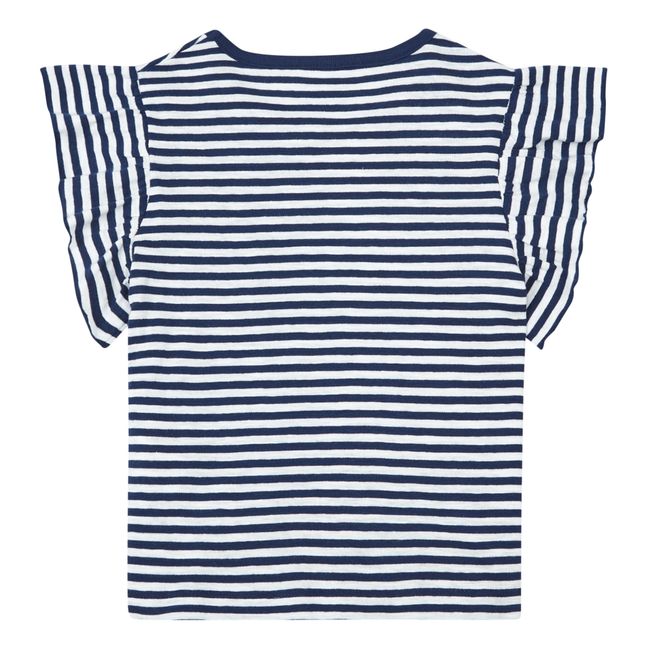 Jersey Frill Sleeve T-Shirt | Navy blue
