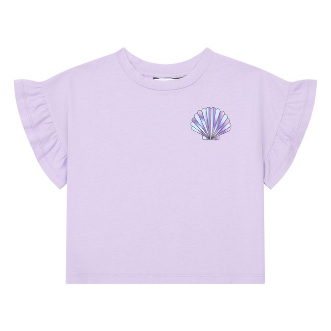 Organic Cotton Shell Frill T-Shirt  | Lilac