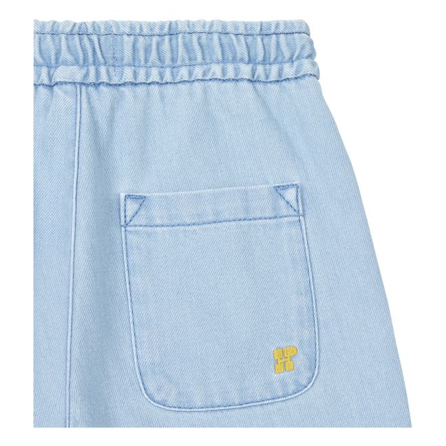 Adjustable Waist Bleached Denim Shorts   | Blau
