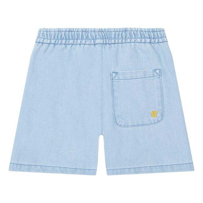 Adjustable Waist Bleached Denim Shorts   | Blue