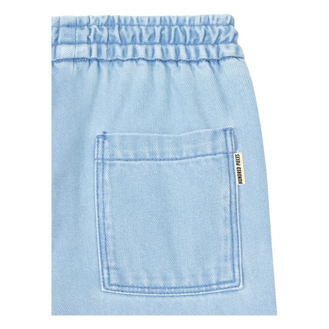 Adjustable Waist Bleached Denim Trousers  | Blue