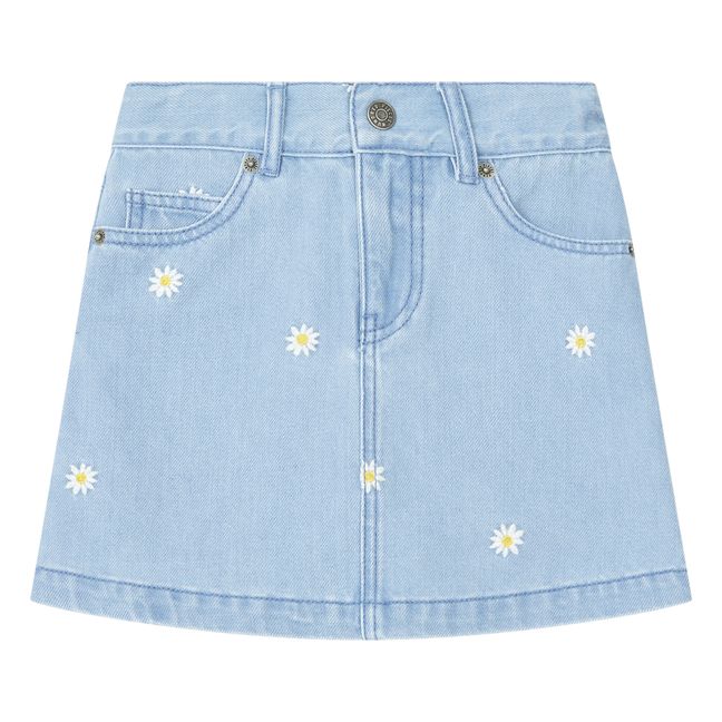 Embroidered Flower Stonewashed Denim Skirt | Azul