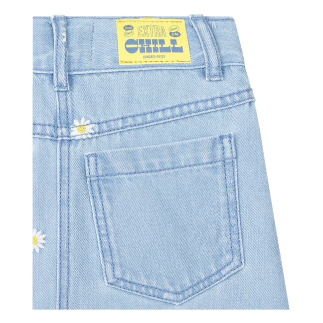 Jupe Denim Stone Brodée Fleur | Bleu