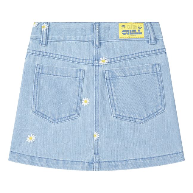 Embroidered Flower Stonewashed Denim Skirt | Azul