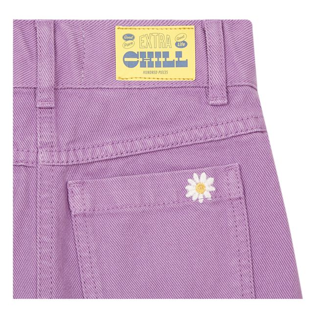 Jupe Denim Brodée Fleur | Mauve