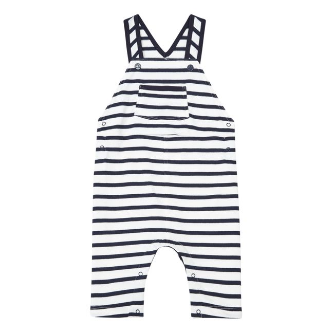 Thick Striped Jersey Overalls | Navy blue
