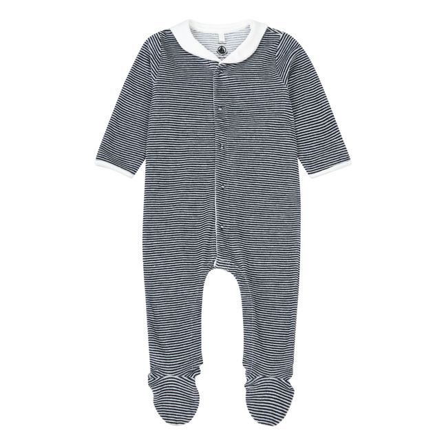 Pyjama avec Pieds Col Vareuse Velours | Azul Marino