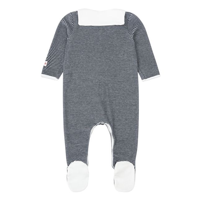 Pyjama avec Pieds Col Vareuse Velours | Bleu marine
