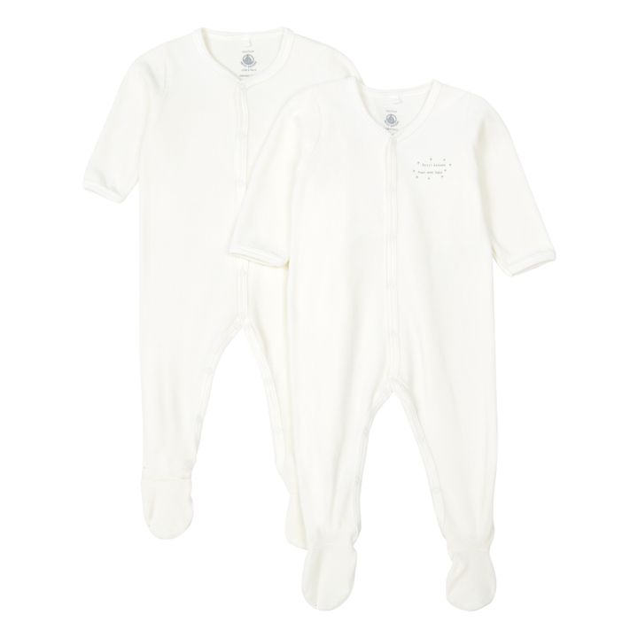 Velour Footed Pyjamas - Set of 2 | Ecru- Product image n°0