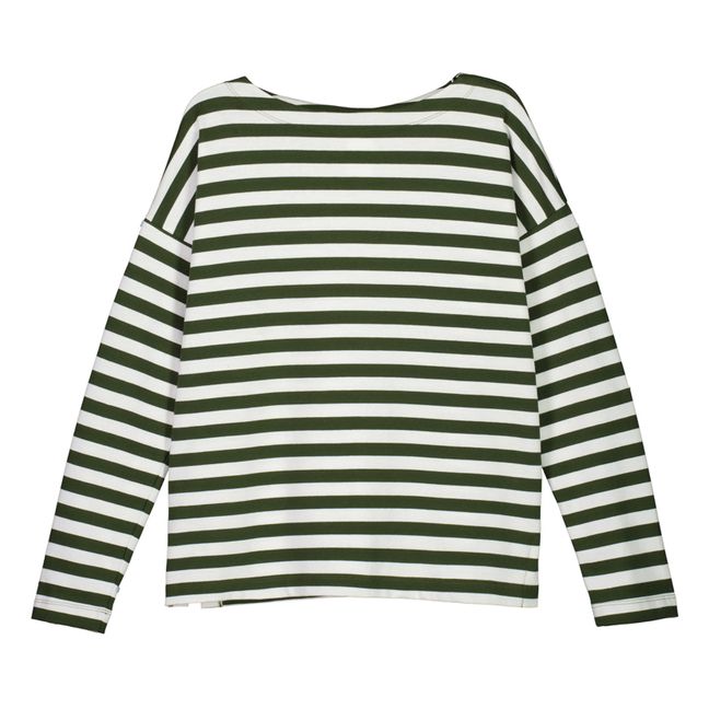 Sudadera de algodón orgánico con cuello de barco Breton | Verde Oscuro