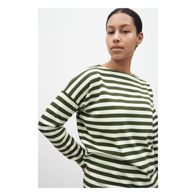 Breton Organic Cotton Slash Neck Sweatshirt | Verde Oscuro