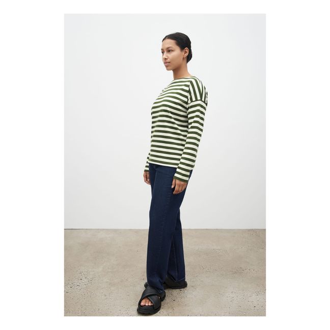 Sweat Col Bateau Breton Coton Bio | Vert foncé