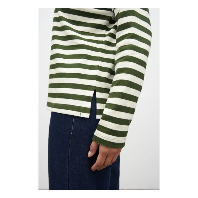 Sudadera de algodón orgánico con cuello de barco Breton | Verde Oscuro