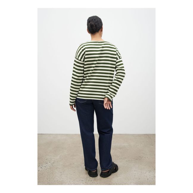 Breton Organic Cotton Slash Neck Sweatshirt | Verde Oscuro