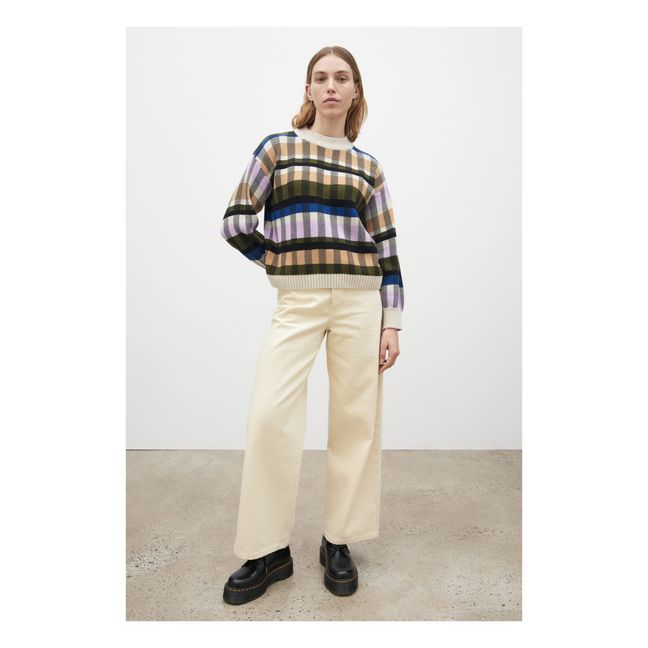 Organic Cotton Checkered Autumn Sweater | Ecru