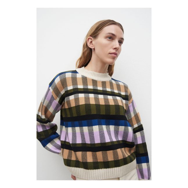 Organic Cotton Checkered Autumn Sweater | Ecru