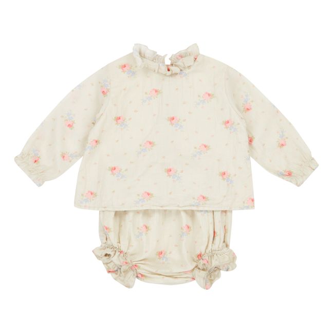 Conjunto Blusa + Ranita de estampado floral | Crudo
