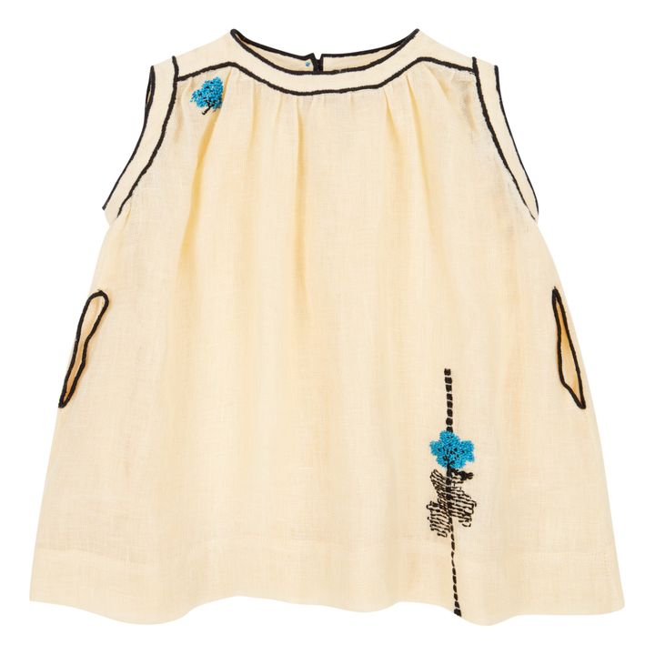 Ginger Embroidered Linen Dress + Bloomer | Beige- Product image n°0