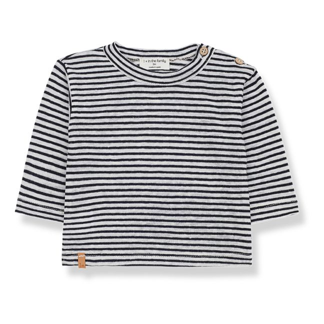 Mikel Linen Striped T-Shirt | Navy blue