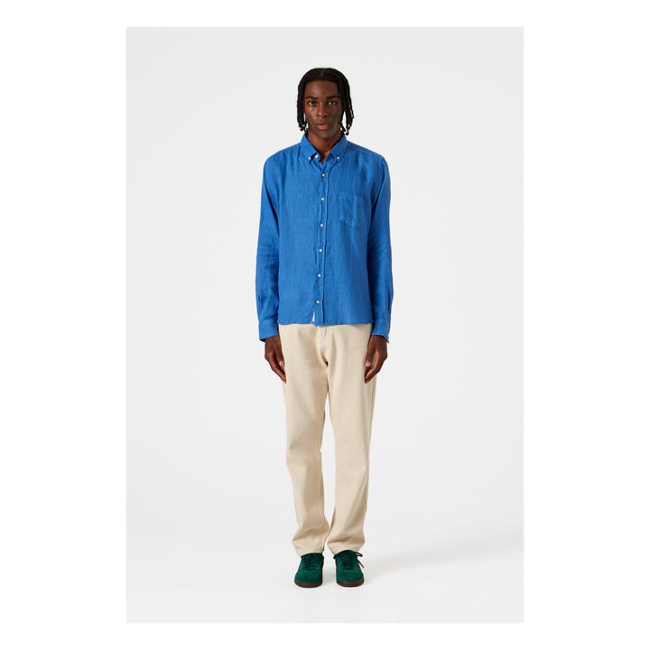 Camisa de lino lisa | Azul- Imagen del producto n°1