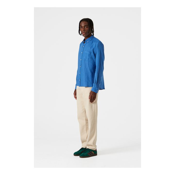 Camisa de lino lisa | Azul- Imagen del producto n°2