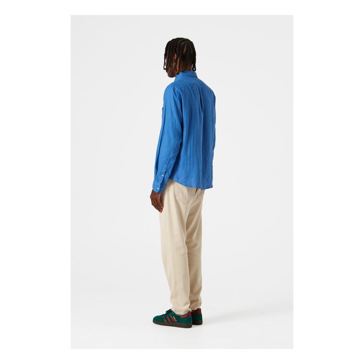 Camisa de lino lisa | Azul- Imagen del producto n°3