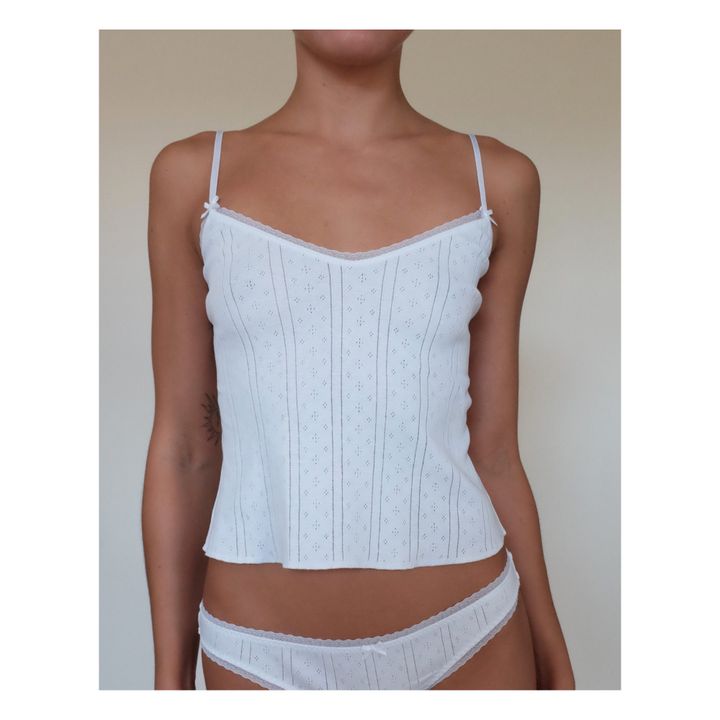 Pointelle Long Organic Cotton Cami Top | Weiß- Produktbild Nr. 1