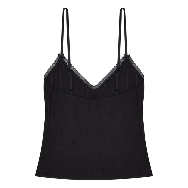 Top Long Cami Pointelle Coton Bio | Noir