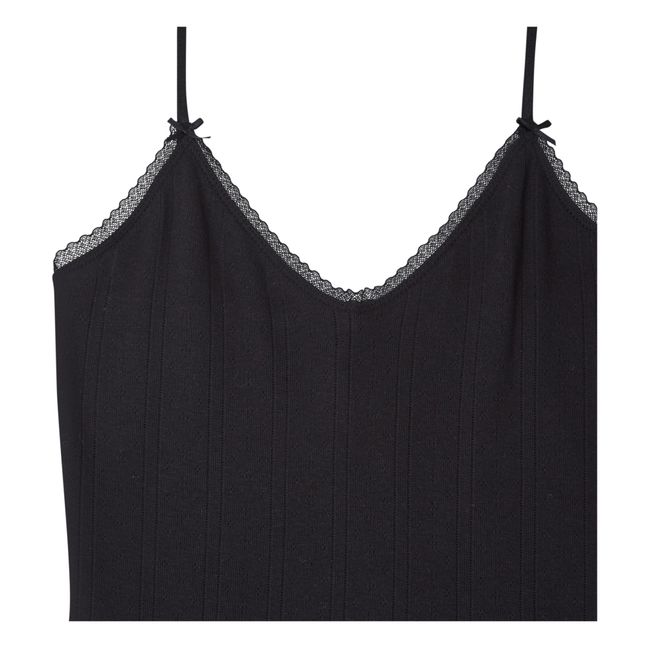 Pointelle Organic Cotton Cami Dress | Black