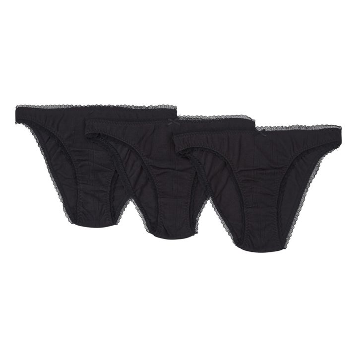 Pack de 3 Culottes Hautes Pointelle Coton Bio | Noir- Image produit n°0