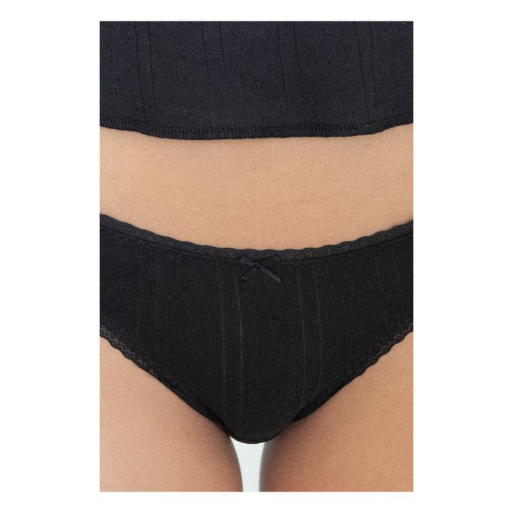 Pack de 3 culottes altos de pointelle de algodón orgánico | Negro- Imagen del producto n°1