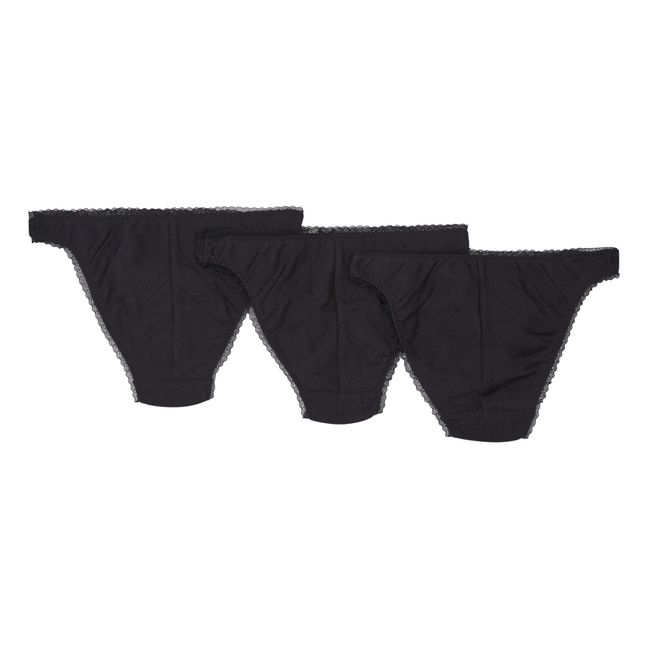 Pack de 3 culottes altos de pointelle de algodón orgánico | Negro