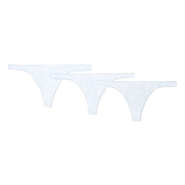 Pack of 3 Pointelle Organic Cotton Thongs | Weiß